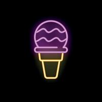 Bright neon sign depicting ice cream cone on black background vector