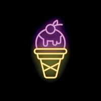 Neon sign representing ice cream cone melting with cherry on top vector