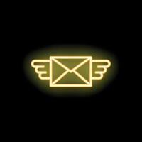 Neon envelope flying with wings on black background vector