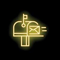 Yellow neon mailbox icon receiving mail on black background vector