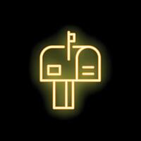 Neon mailbox icon glowing on dark background vector