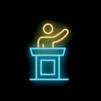 Neon style icon of speaker talking from tribune vector
