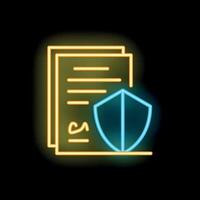 Neon icon of shield protecting documents representing insurance policy vector