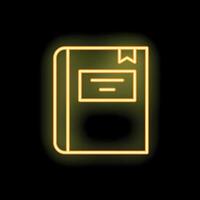 Glowing neon icon of book with bookmark representing reading vector