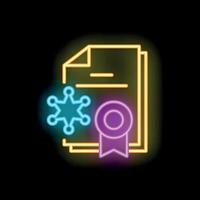 Neon icon of legal documents with badge and sheriff star representing law enforcement vector