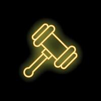 Yellow neon judge gavel striking surface creating bright glow vector