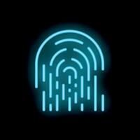 Blue neon fingerprint shining on black background representing identity vector