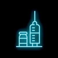 Neon syringe and vial glowing on black background vector