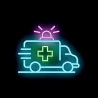 Neon ambulance rushing to emergency with siren on vector