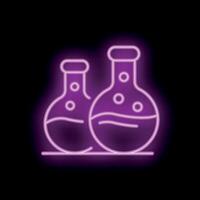 Neon sign of two erlenmeyer flasks bubbling with chemical substance vector