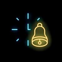 Neon bell icon ringing with light rays on black background vector