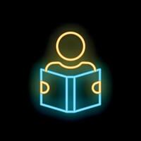 Neon sign of a person reading a book vector