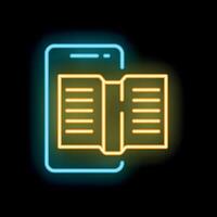 Neon sign of smartphone displaying open book for e reading vector