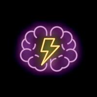 Neon sign of brain with lightning bolt illustrating brainstorming vector