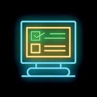 Neon online survey displaying check mark for voting and choices vector