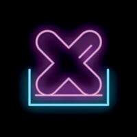 Neon sign showing a cross mark over a square vector