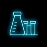 Neon sign representing chemical equipment with erlenmeyer flask and test tubes vector