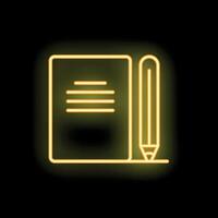 Neon icon of pencil writing on paper notebook vector