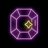 Glowing neon sign depicting a sparkling diamond on black background vector