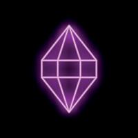 Bright pink neon sign showing a crystal on black background vector