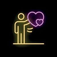 Man holding heart neon sign with dark background vector