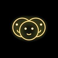 Three neon yellow smiley faces shining on black background vector