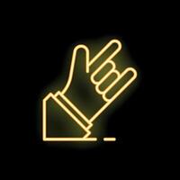 Neon yellow hand showing rock and roll symbol on black background vector