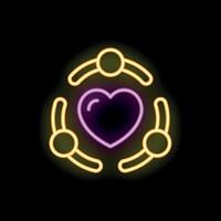Neon icon of people holding a heart, representing charity and support vector