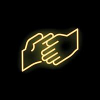Two hands shaking in neon light representing agreement vector