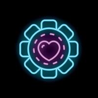 Neon icon of heart surrounded by gear shape representing passion for work vector
