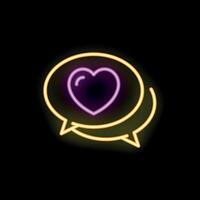 Neon heart appearing in a speech bubble on dark background vector