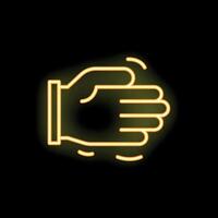Neon style icon of hand clapping gesture on black background vector