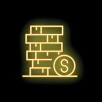 Neon sign representing growing stack of coins representing investment success vector