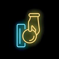 Neon icon of hand inserting coin in vending machine vector