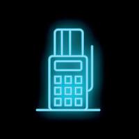 Neon blue icon of a credit card reader accepting a payment vector