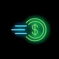 Neon sign representing fast money transfer with dollar symbol and speed lines vector