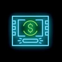 Neon atm machine glowing on a brick wall at night vector