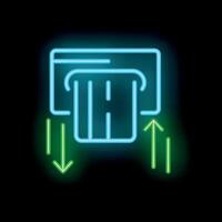 Neon atm machine inserting or ejecting credit card icon vector