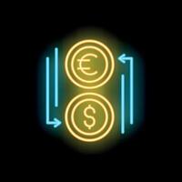 Neon sign representing currency exchange between euro and dollar vector
