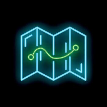 Neon map showing route with two points connected by green line vector