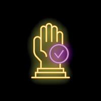 Neon style icon hand with checked sign on black background vector