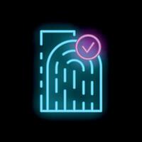 Neon fingerprint scan showing accepted access with checkmark icon vector