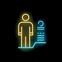 Neon icon of person standing on diving platform preparing to jump into water vector