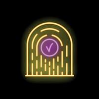Neon fingerprint scanner showing valid access granted symbol vector