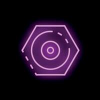 Neon hexagon with concentric circles glowing on black background vector