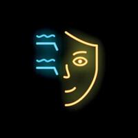Neon icon of human face receiving radio waves representing facial recognition technology vector
