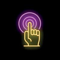 Neon icon of hand pressing button with index finger vector