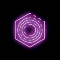 Vibrant purple neon hexagon with concentric circles on black background vector