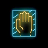 Neon icon of hand touching surface with adhesive tape vector