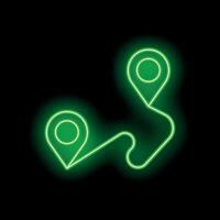 Green neon sign showing a route between two points on black background vector